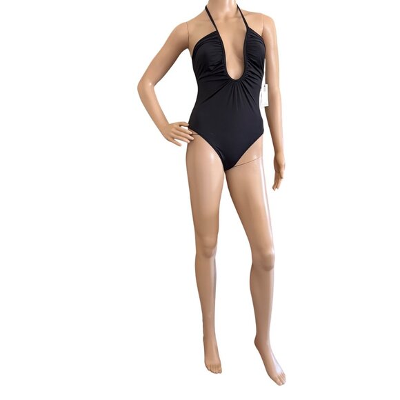 Good American Black Halter Plunge One Piece Swimsuit Size Small Bathing Suit - Picture 10 of 10